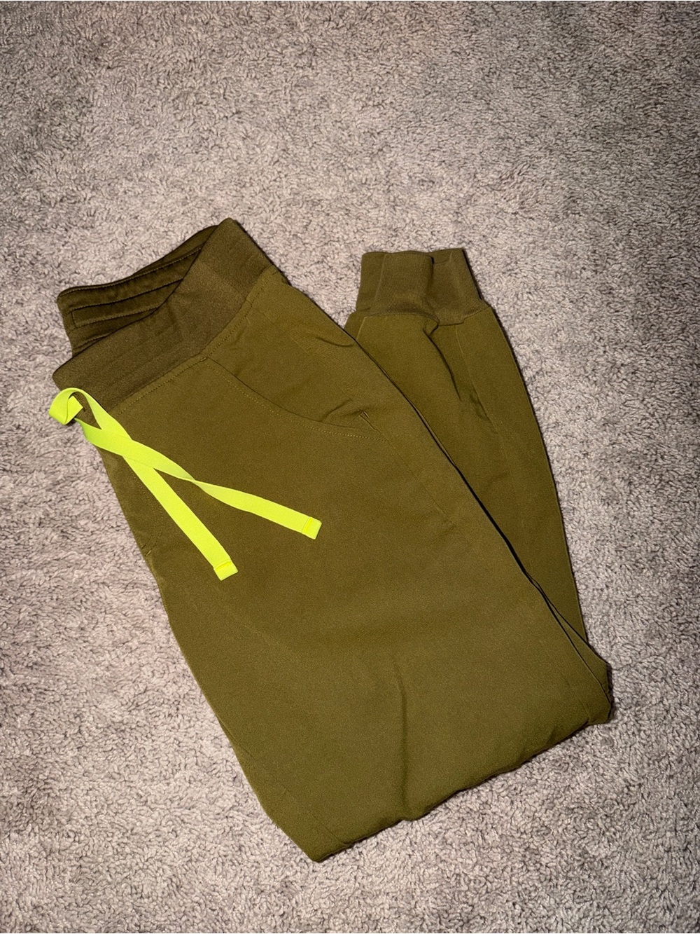 Figs Olive Green Joggers with Neon Yellow Drawstring